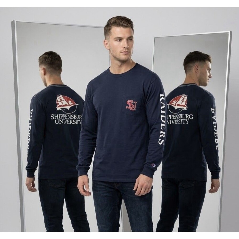 League Shippensburg Raiders Shirt Mens Large Black Long Sleeve Pocket Tee SU